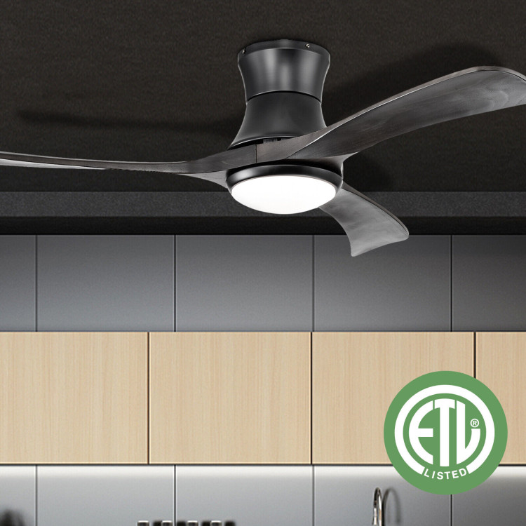 52 Inch Flush Mount Ceiling Fan with LED Light-BlackCostway Gallery View 7 of 11
